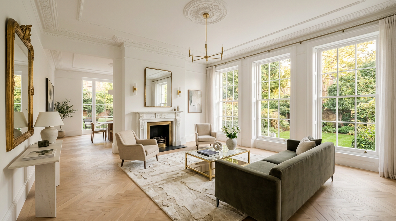 The same kind of London drawing room fully renovated and ready to sell